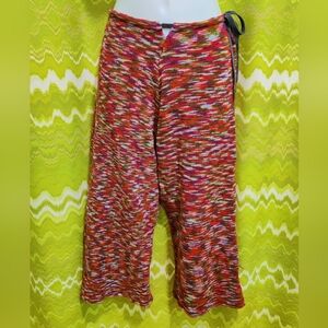 Vintage Wide Leg Knit Capri Pants With Drawstring Waist